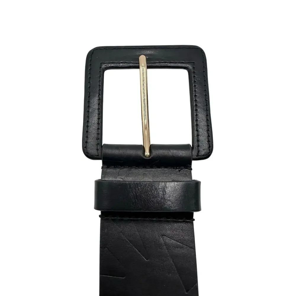 Michael Kors | Women | Black Wide Embossed Genuine Leather Belt | Small-Medium